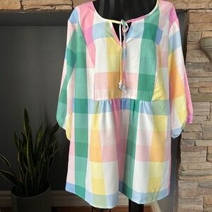 BloomChic 26 Pastel Gingham Top Prairie Boho Summer Comfy Lightweight White Pink
